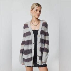 Urban Outfitters Gray Alston Striped Cardigan Sweater Size M